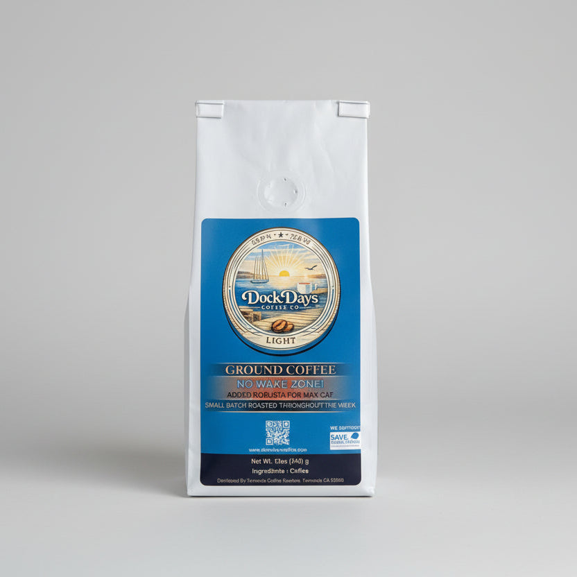 Duck Dave's Ground Coffee package on a gray background